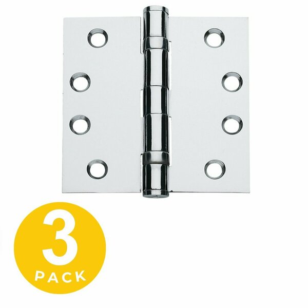 Global Door Controls 4.5 in. x 4.5 in. Brushed Chrome Ball Bearing Non-Removable Pin Heavy Weight Squared Hinge, 3PK CPH4545BNRP26D3